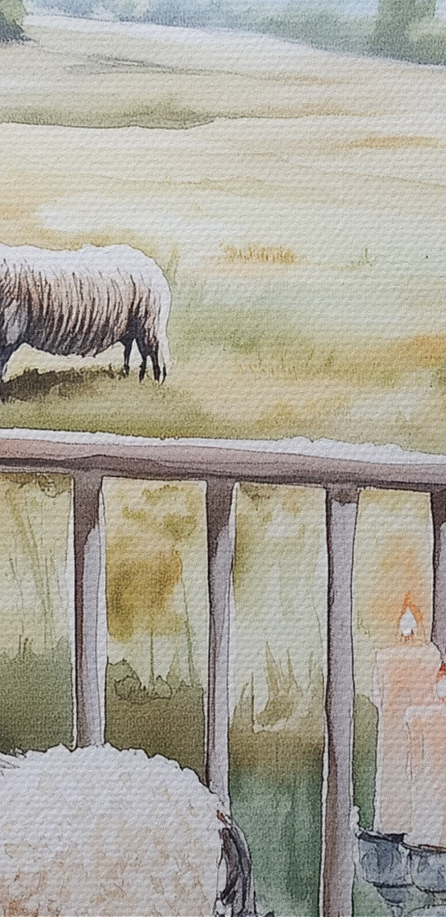 Festmény birkák a tornácon