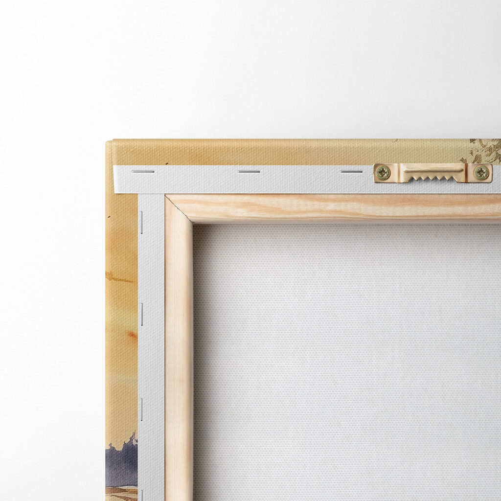 Watercolor painting of a porch with potted flowers on a table