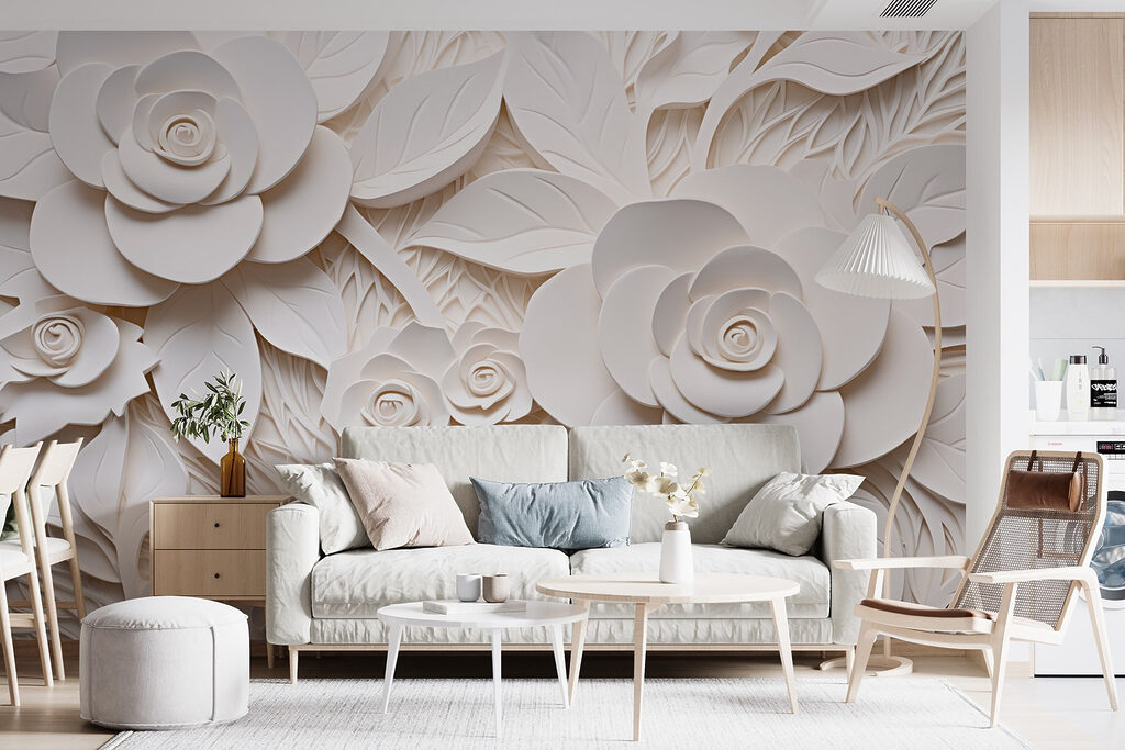 White paper flowers and leaves