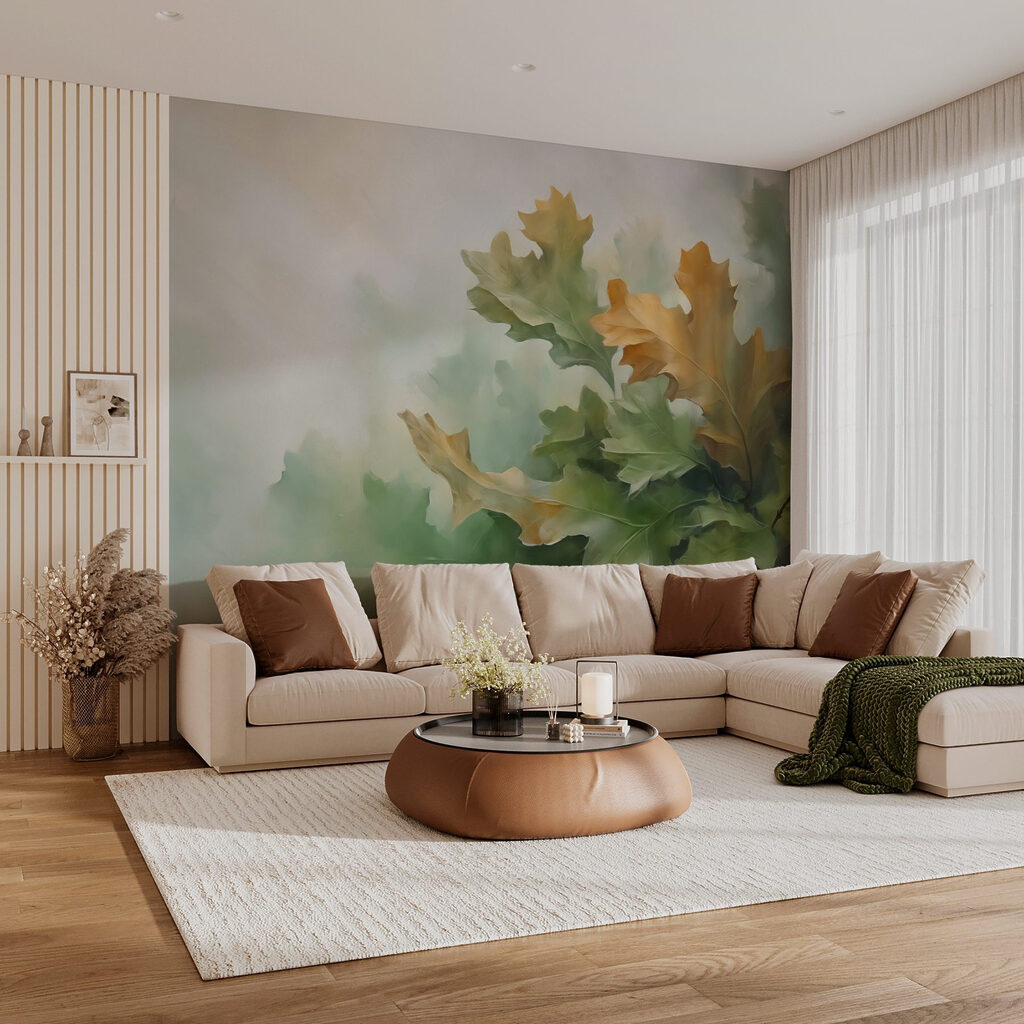 Painting of leaves on a branch