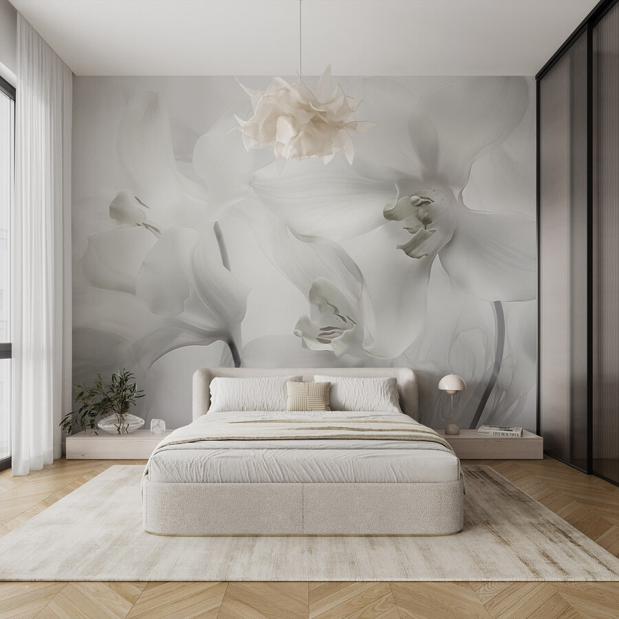 Finom fehér orchideák lágy fényben