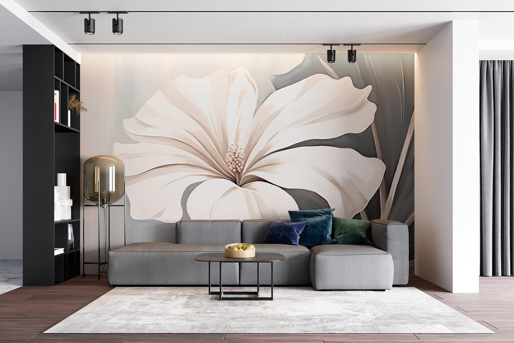 White flower on a gray background White flower on a gray background