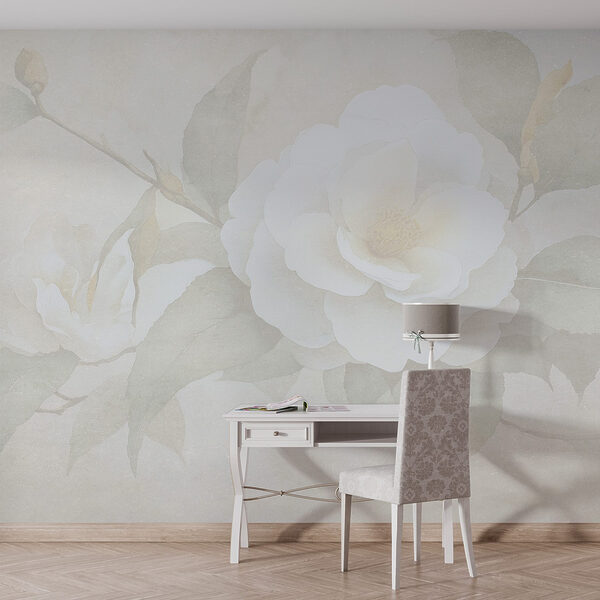 Fotótapéta Fotótapéta Fehér virág zöld levelekkel (Cikkszám: w03760)