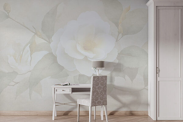 White flower with green leaves