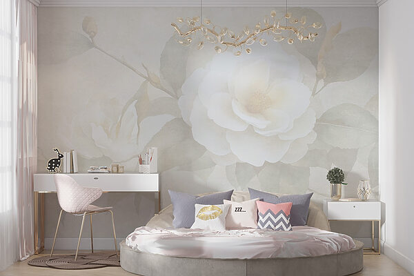 White flower with green leaves