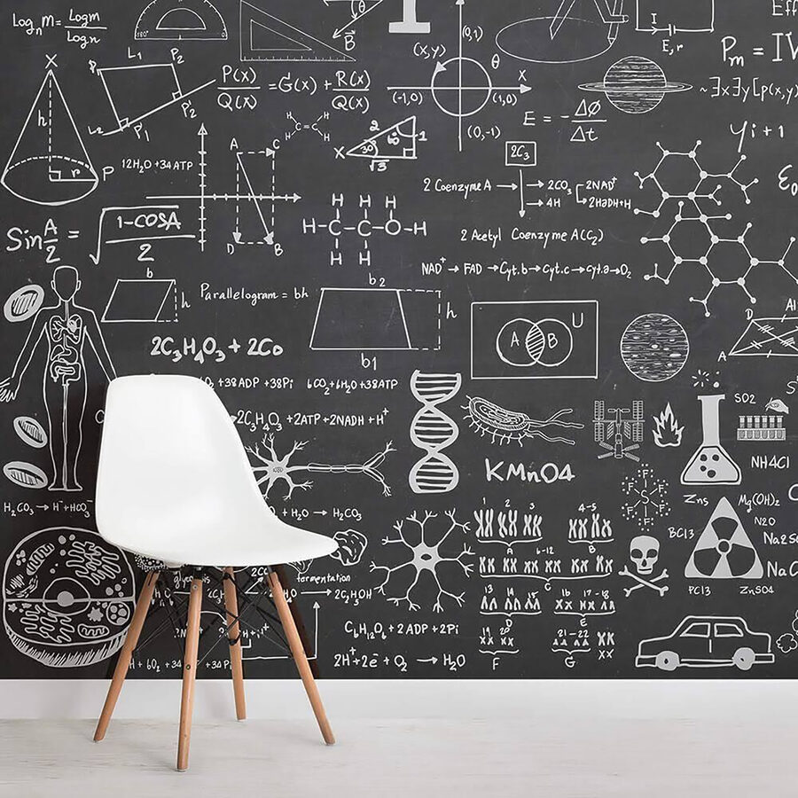 Tábla matematikai szimbólumokkal és képletekkel