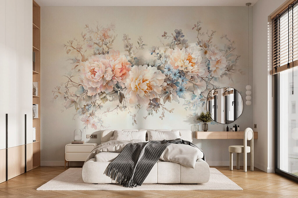 Painting of flowers on a white surface Painting of flowers on a white surface