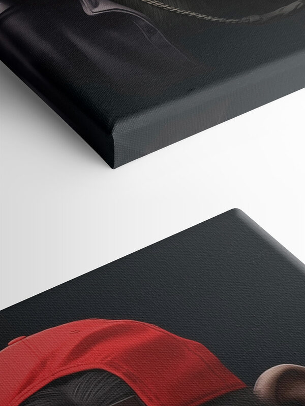 Chimpanzee wearing a red hat and jacket