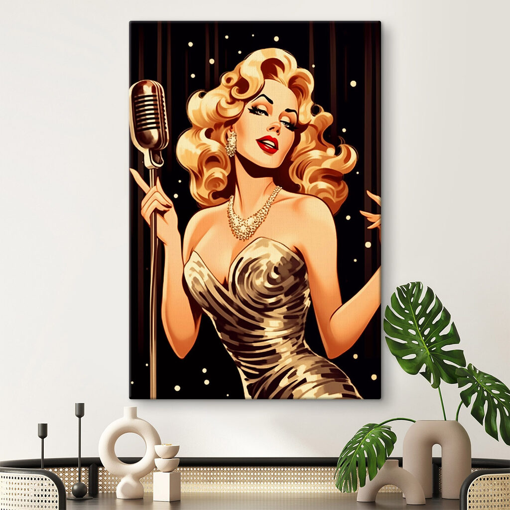 Woman singing into a microphone Woman singing into a microphone