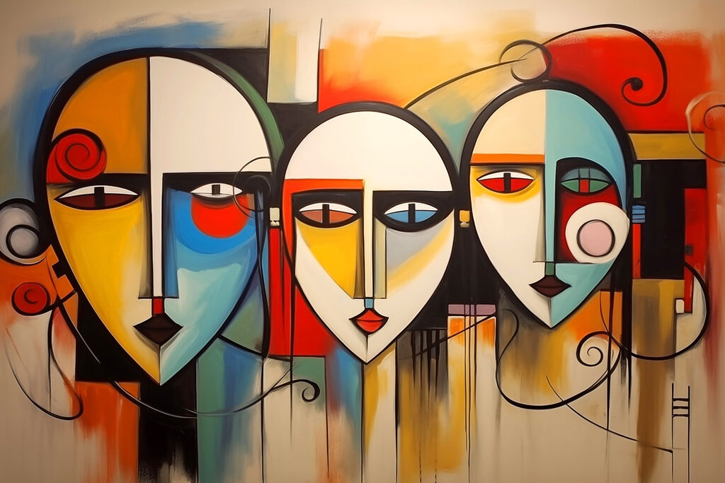 Group of people's faces painted on a wall