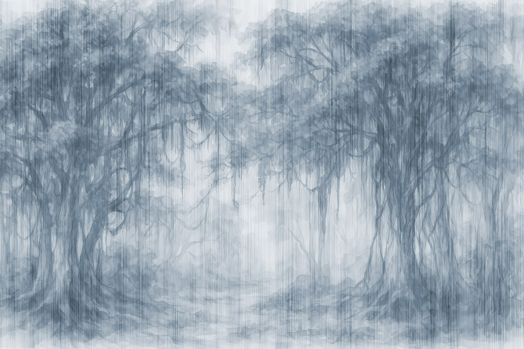 Group of trees in a foggy forest Group of trees in a foggy forest