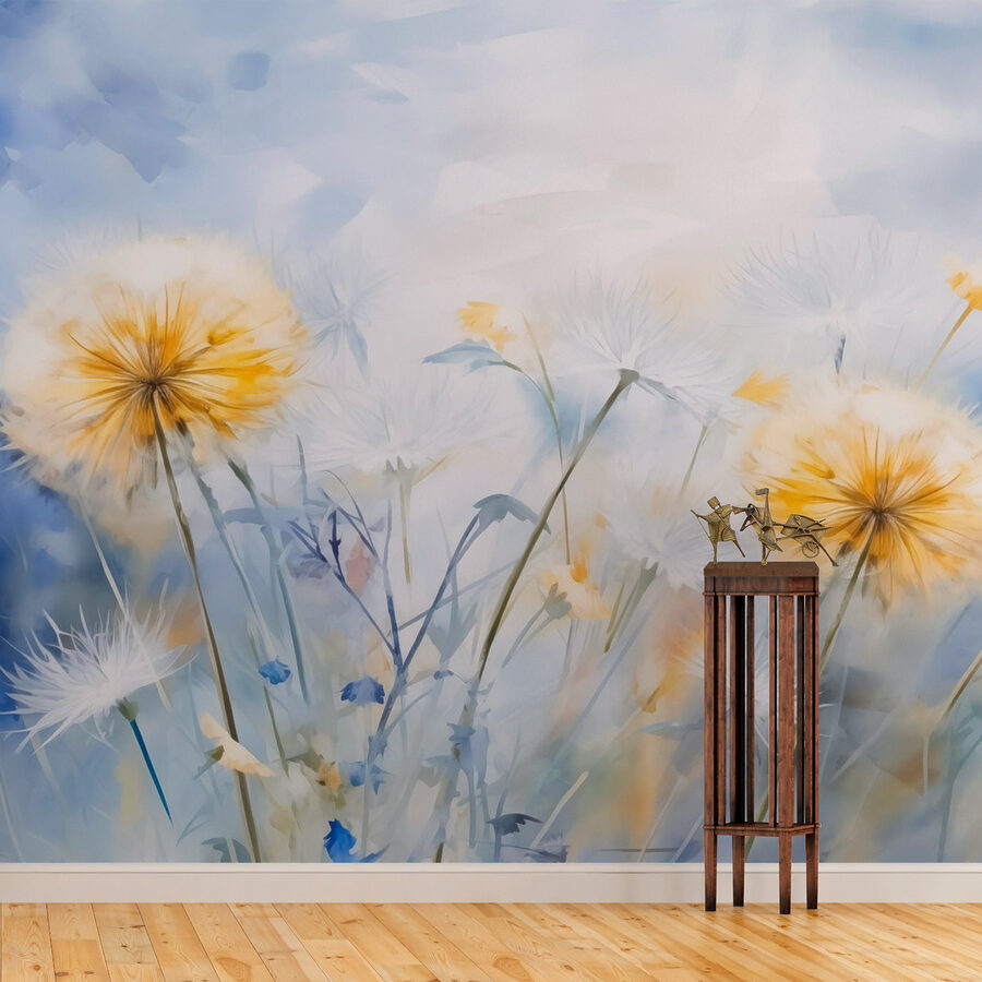 Wall murals Yellow and white flowers