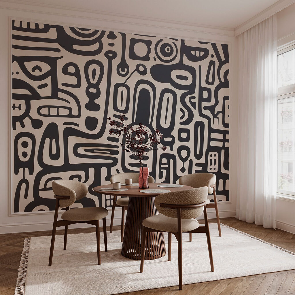 Black and white pattern on a white surface