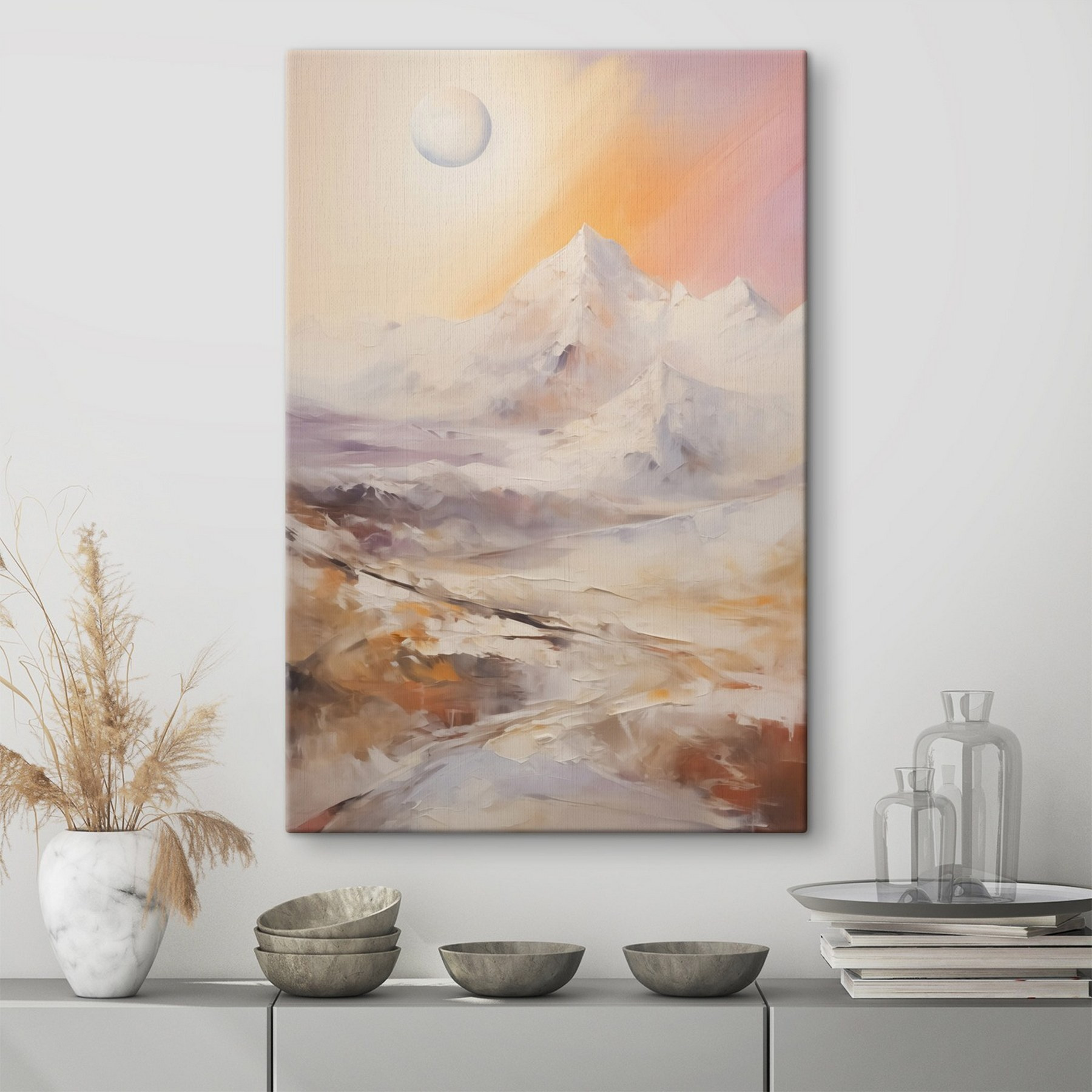 Painting of a snowy mountain range