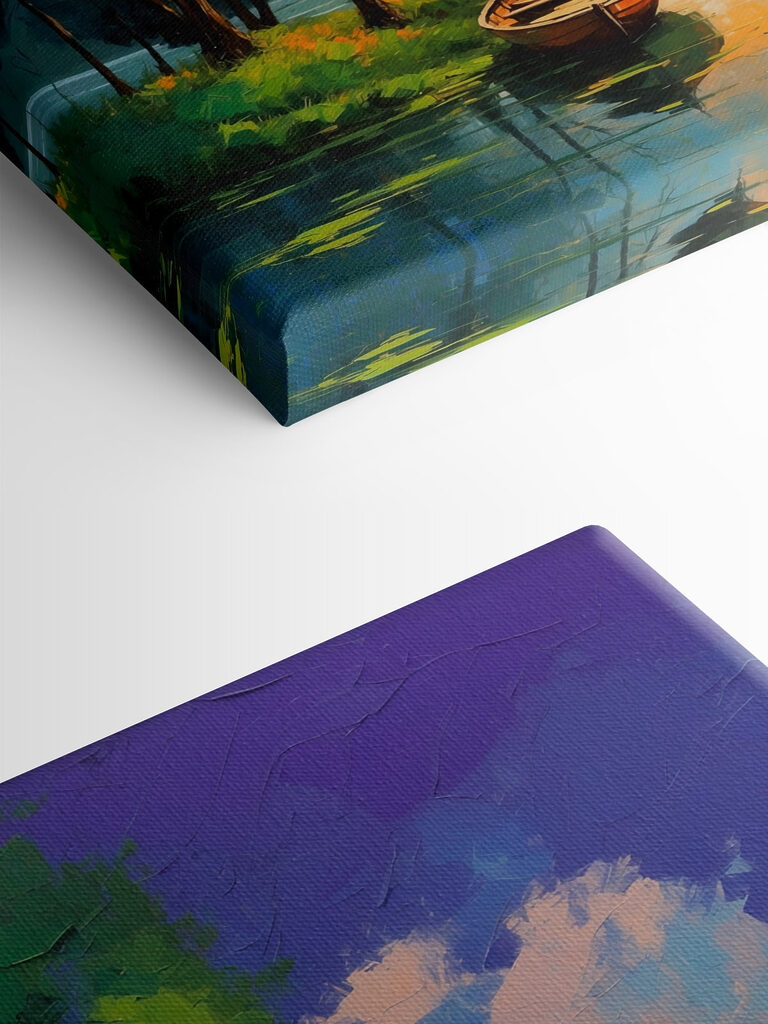 Painting of a boat on a lake