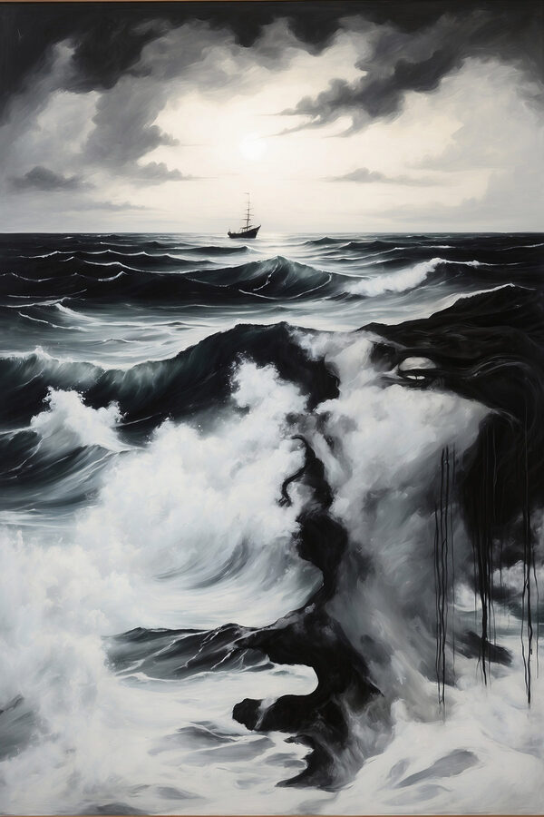 Painting of a ship in the ocean