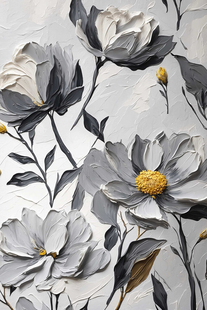 Painting of flowers on a white surface Painting of flowers on a white surface