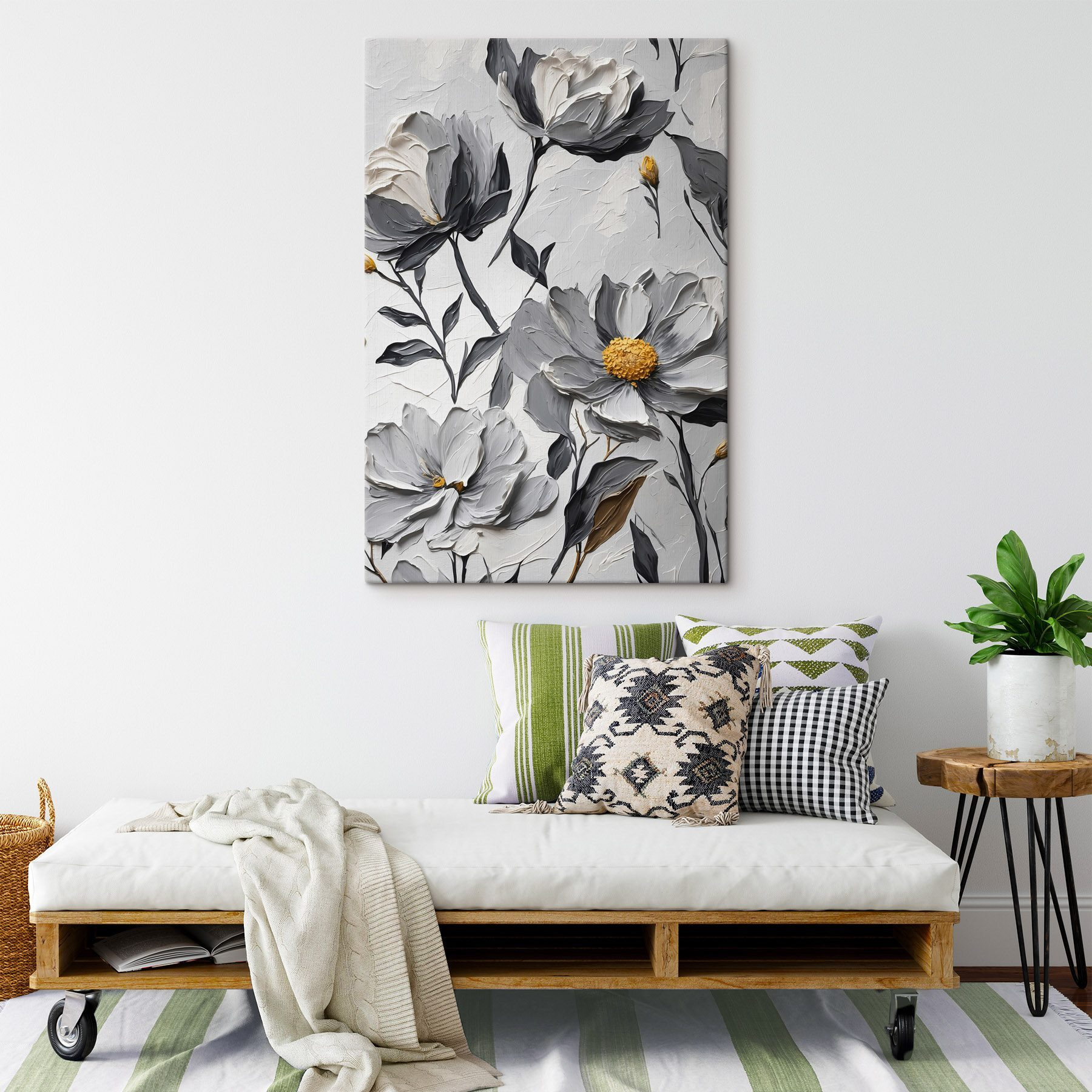 Painting of flowers on a white surface Painting of flowers on a white surface