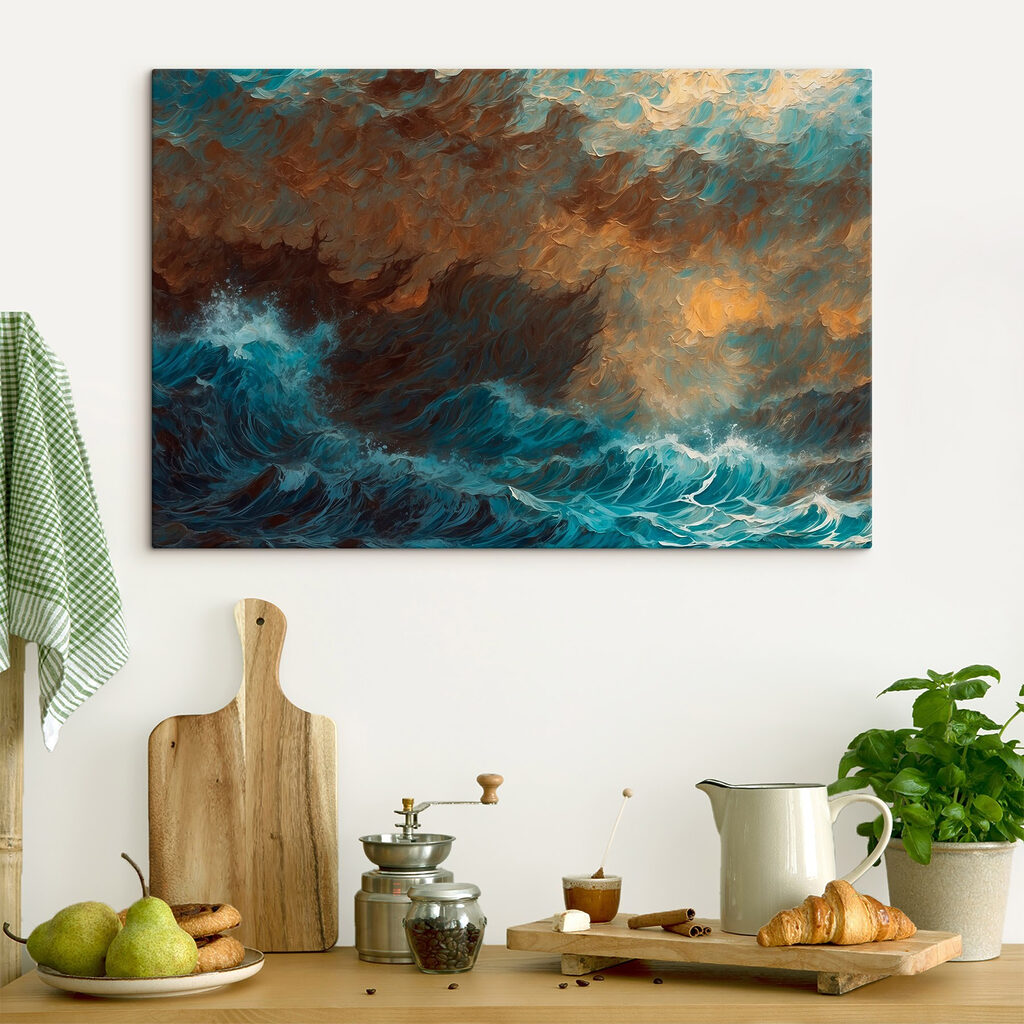 Painting of waves crashing into the ocean
