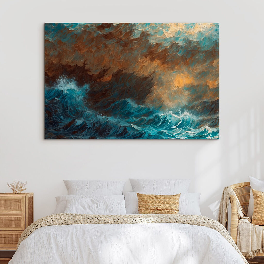 Painting of waves crashing into the ocean