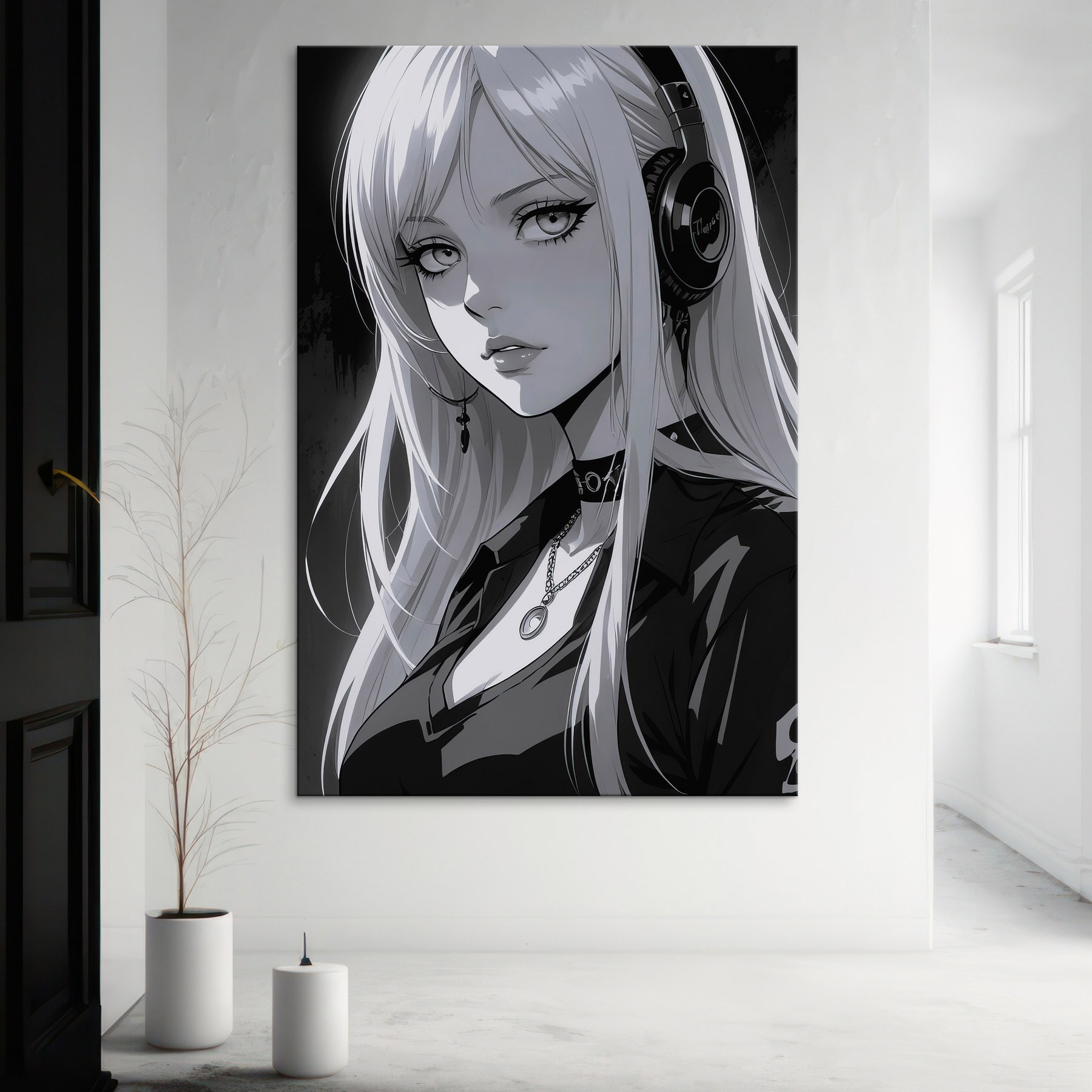 Woman with long blonde hair wearing headphones