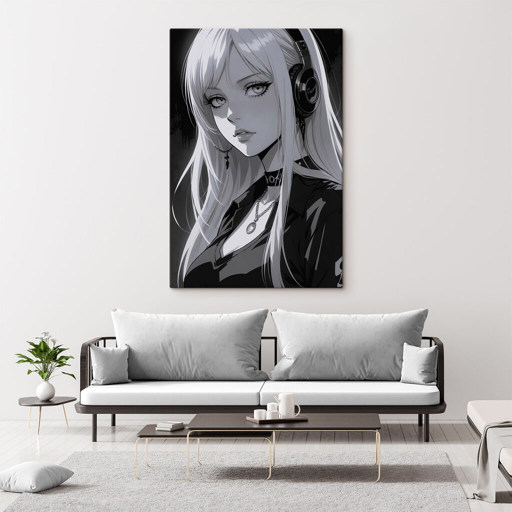 Woman with long blonde hair wearing headphones