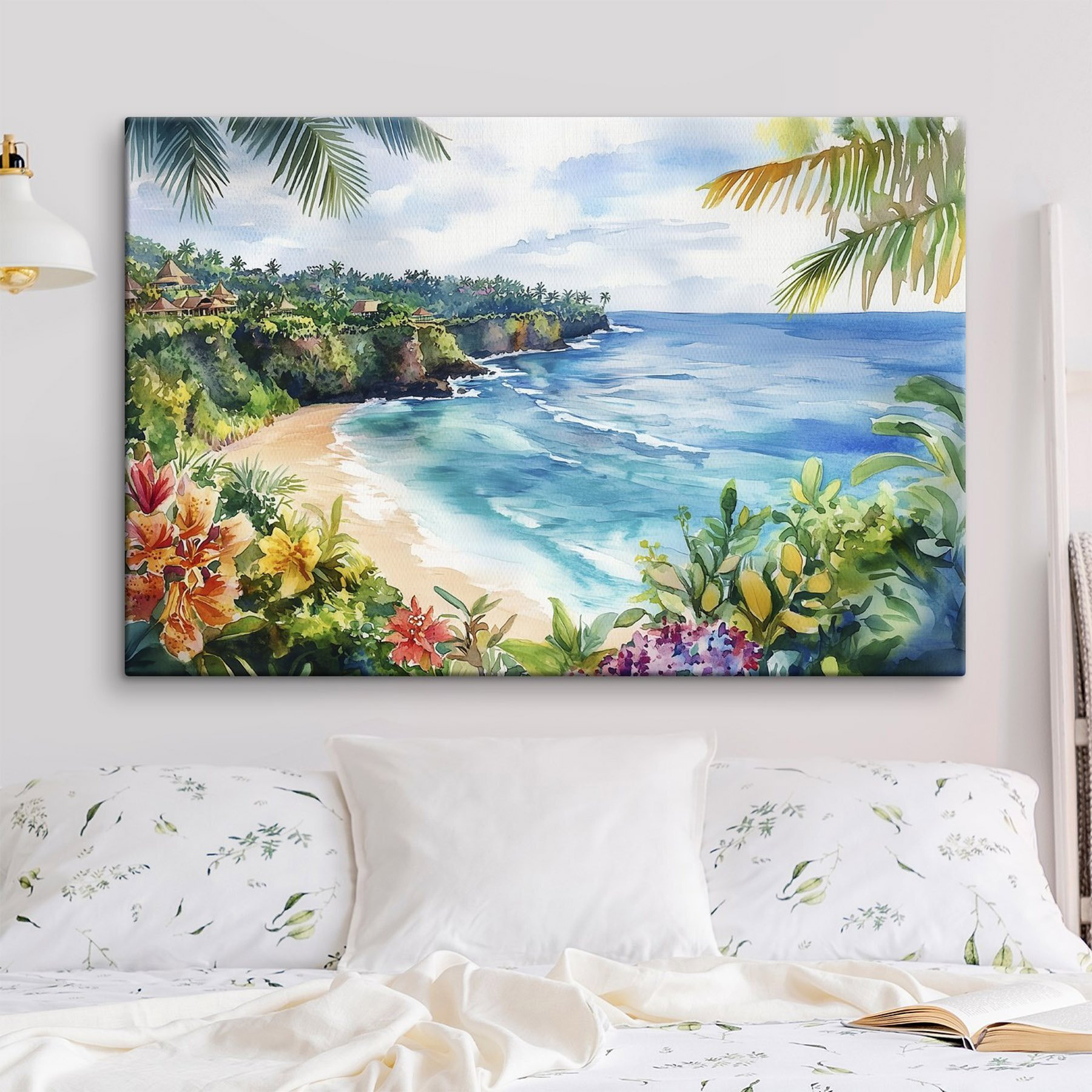 Watercolor painting of a beach and ocean Watercolor painting of a beach and ocean