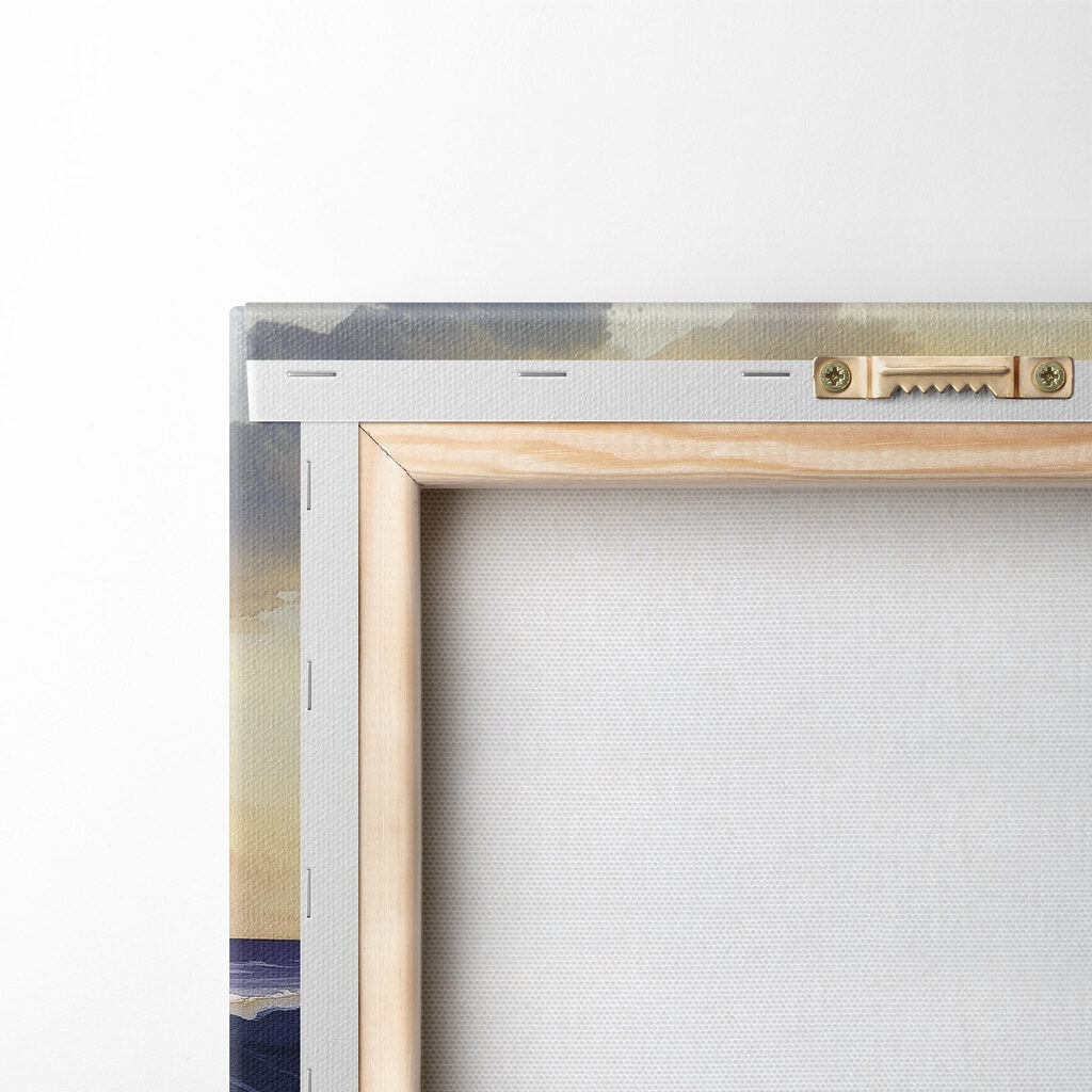 Watercolor of waves and mountains in the background