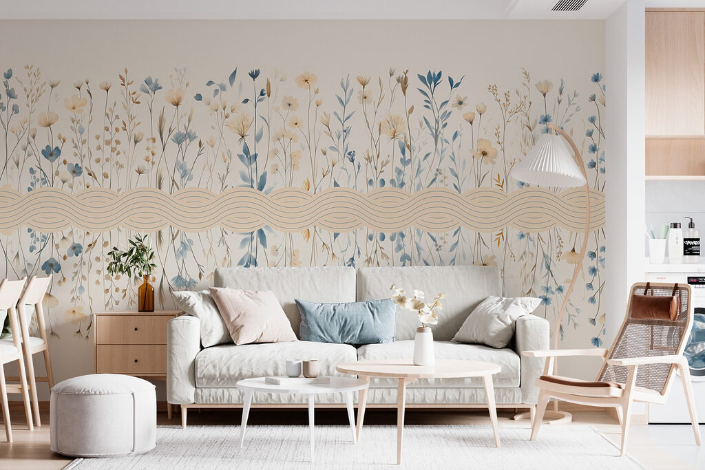 Floral pattern with blue and white flowers Floral pattern with blue and white flowers