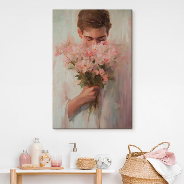 Painting of a man smelling flowers