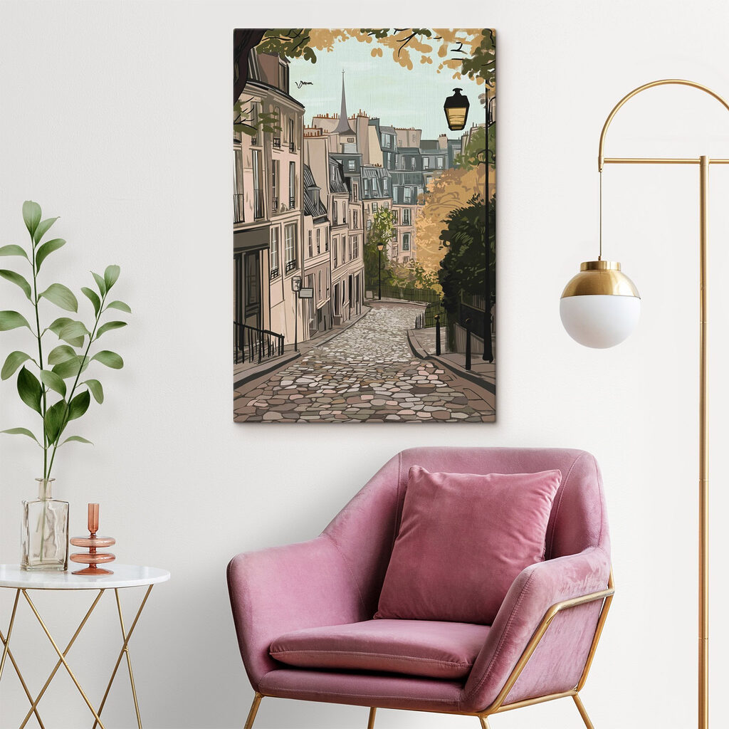 Street with buildings and a lamp post