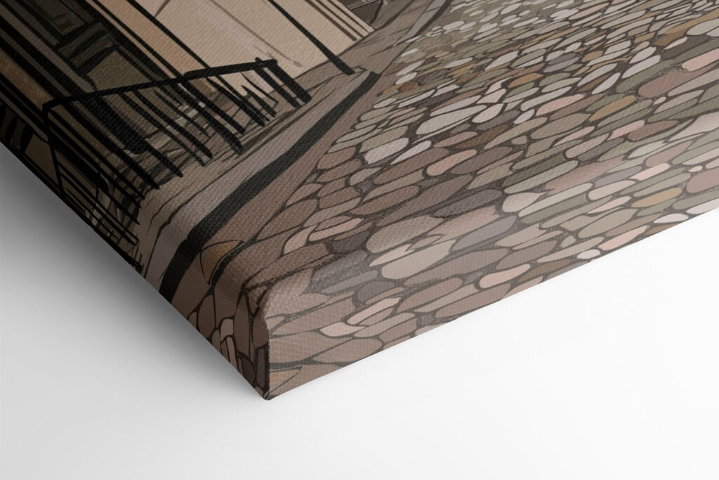 Street with buildings and a lamp post