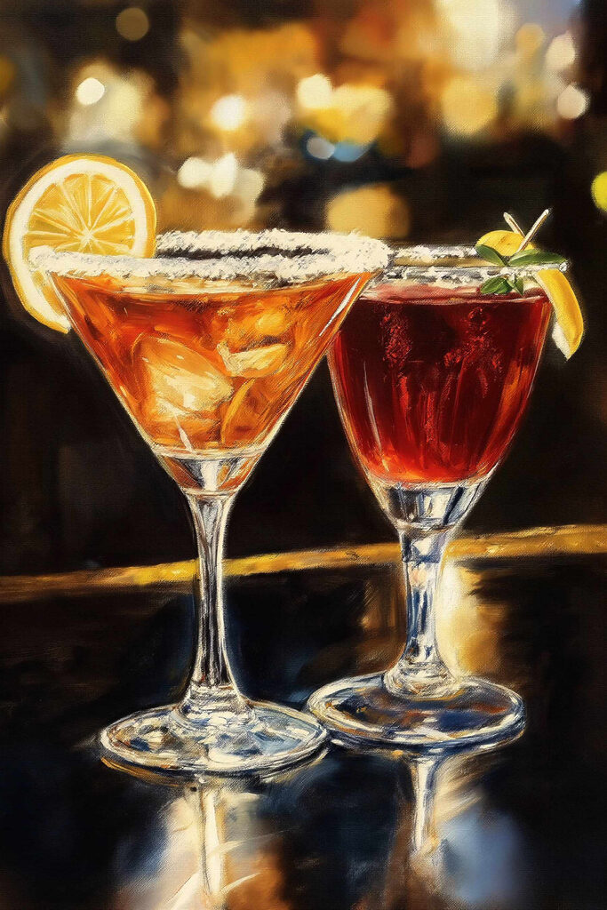 Two glasses of drinks on a table