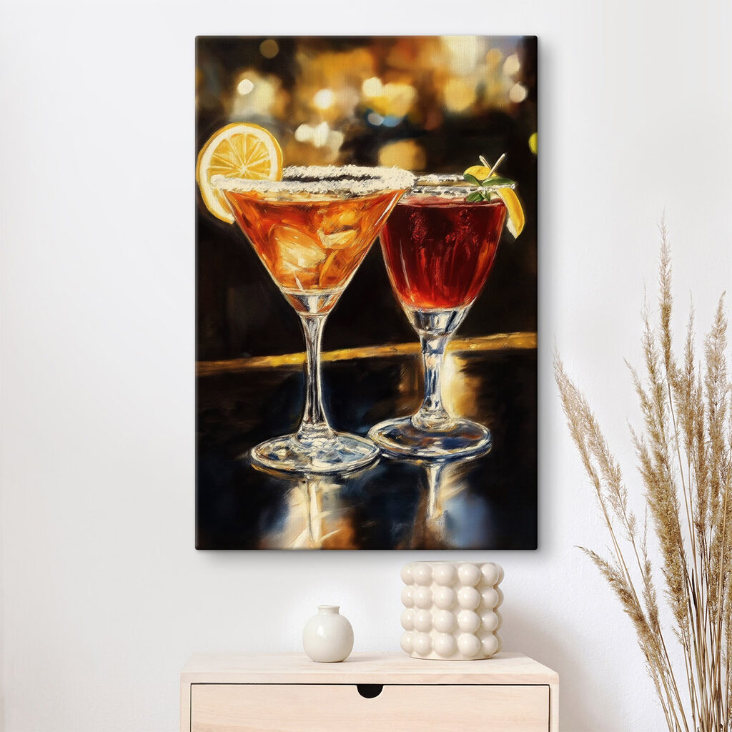 Two glasses of drinks on a table