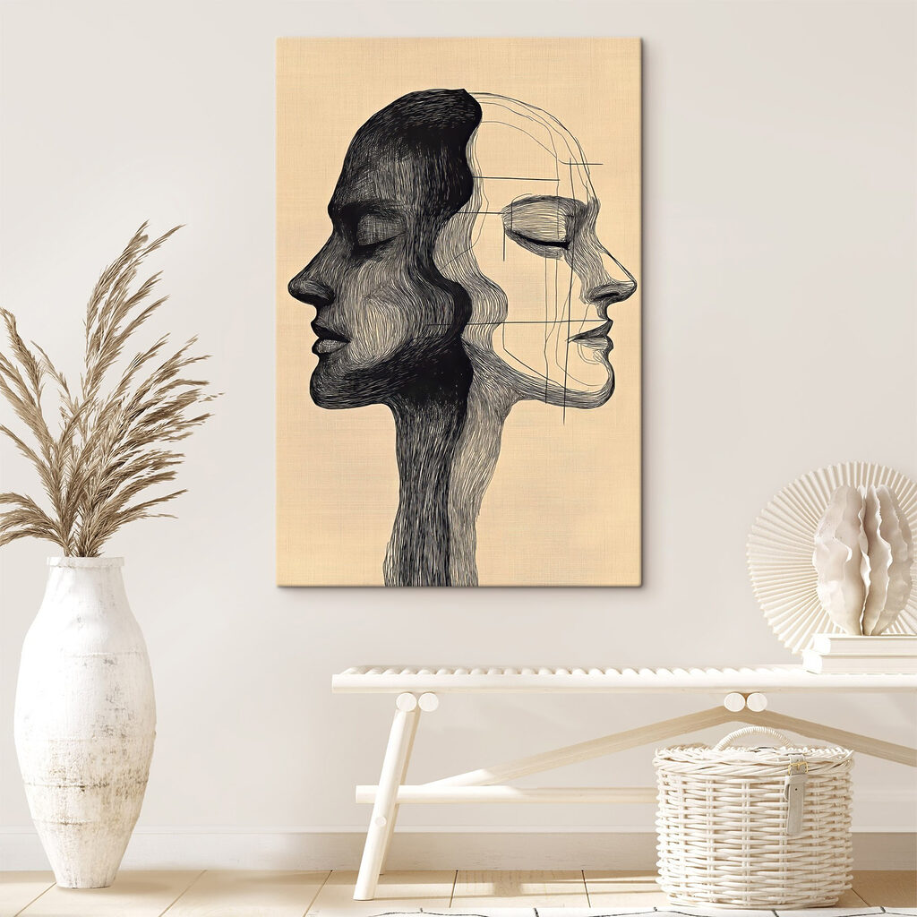 Drawing of a man and a woman's face