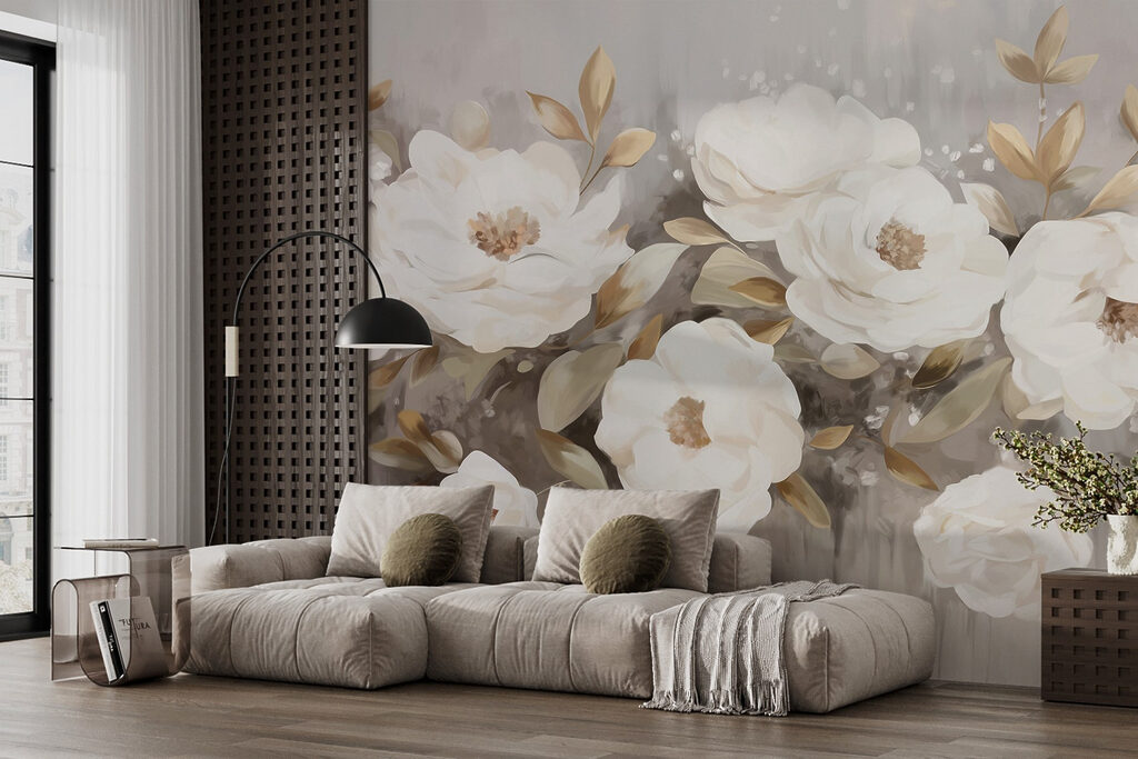 Painting of white flowers and leaves