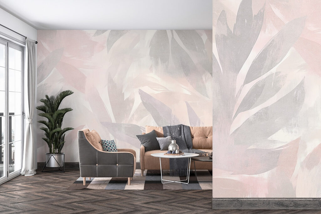 White and pink background with leaves White and pink background with leaves