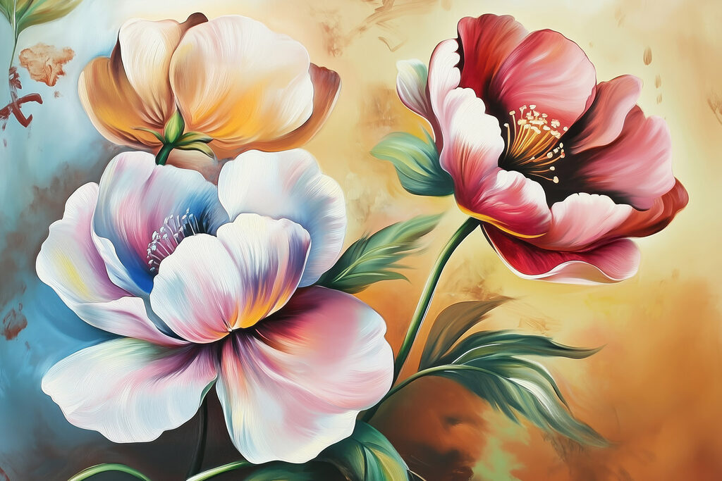 Painting of flowers on a yellow background