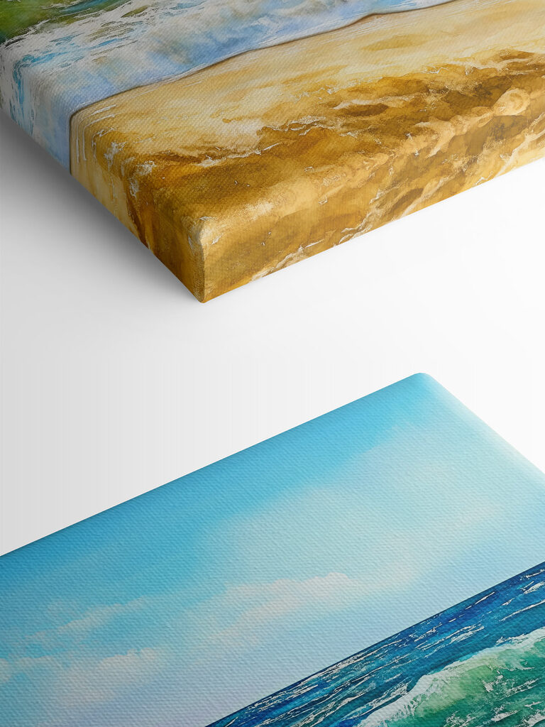 Watercolor of waves crashing on a beach