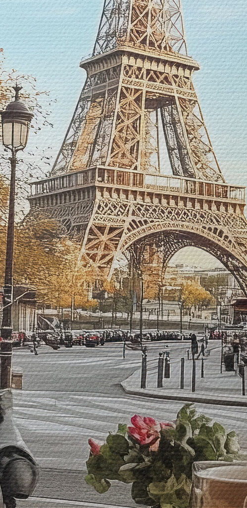 Table with food on it and a table with a tower in the background Table with food on it and a table with a tower in the background