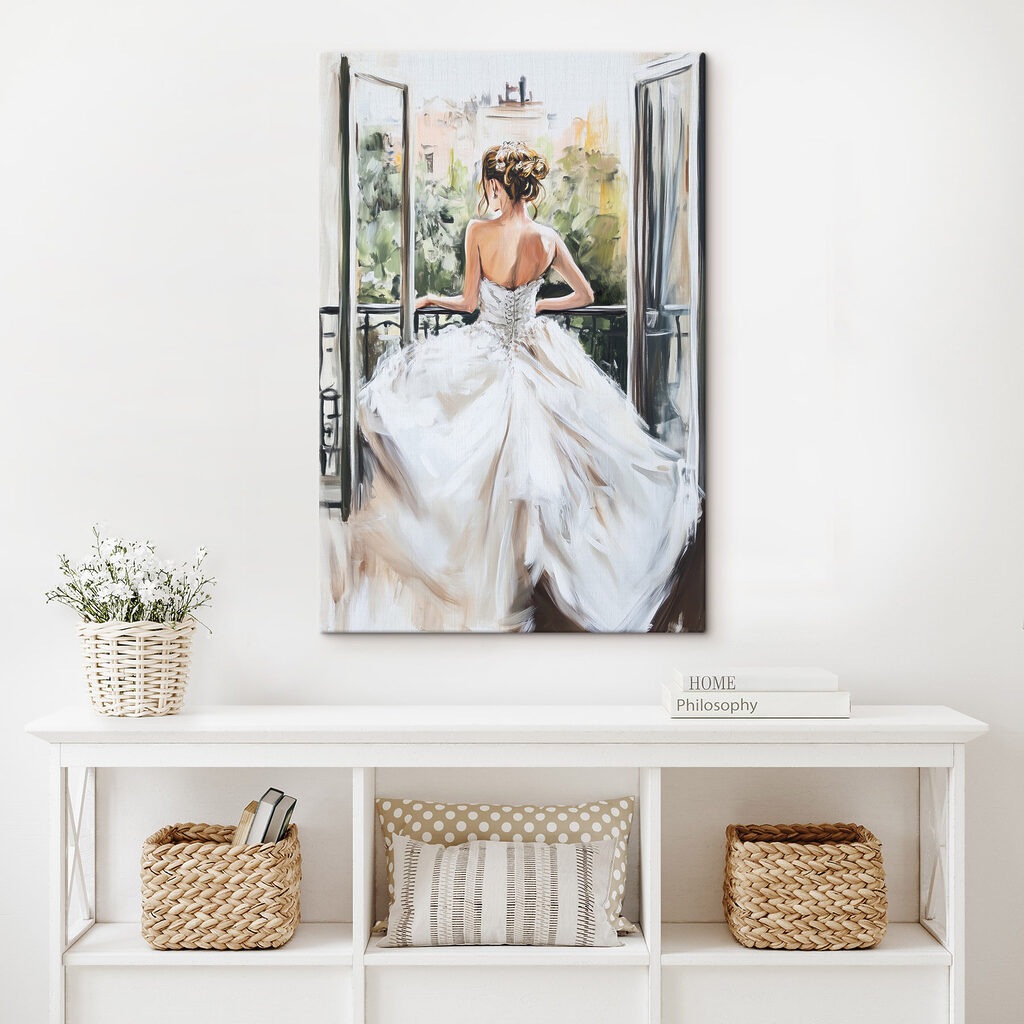 Painting of a woman in a white dress