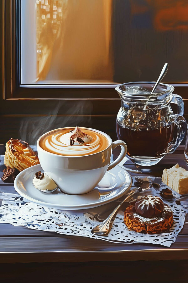 Cup of coffee and a pitcher of tea