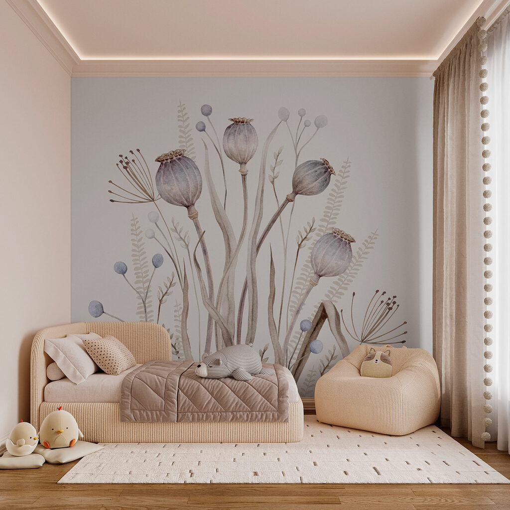 Watercolor painting of flowers and plants