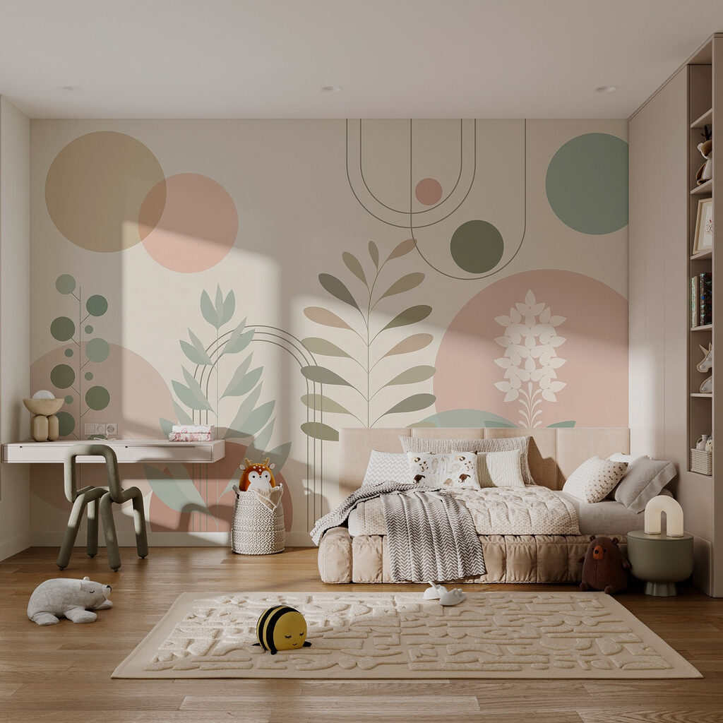 Absztrakt botanikai design lágy színekkel