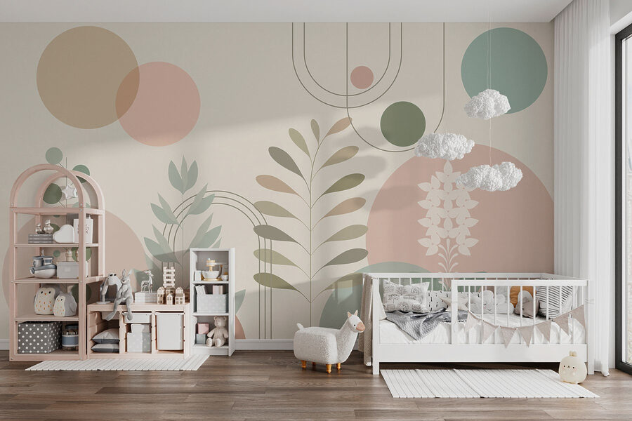 Absztrakt botanikai design lágy színekkel