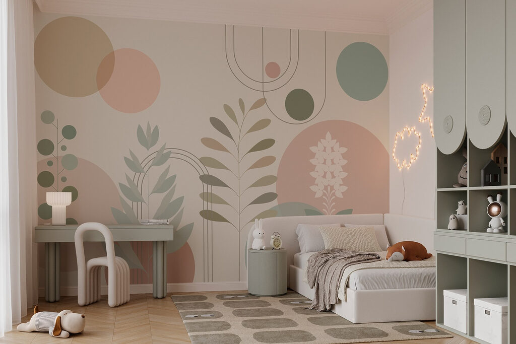 Absztrakt botanikai design lágy színekkel