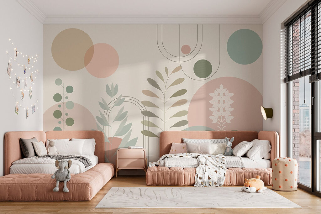 Absztrakt botanikai design lágy színekkel