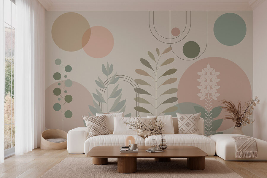Absztrakt botanikai design lágy színekkel