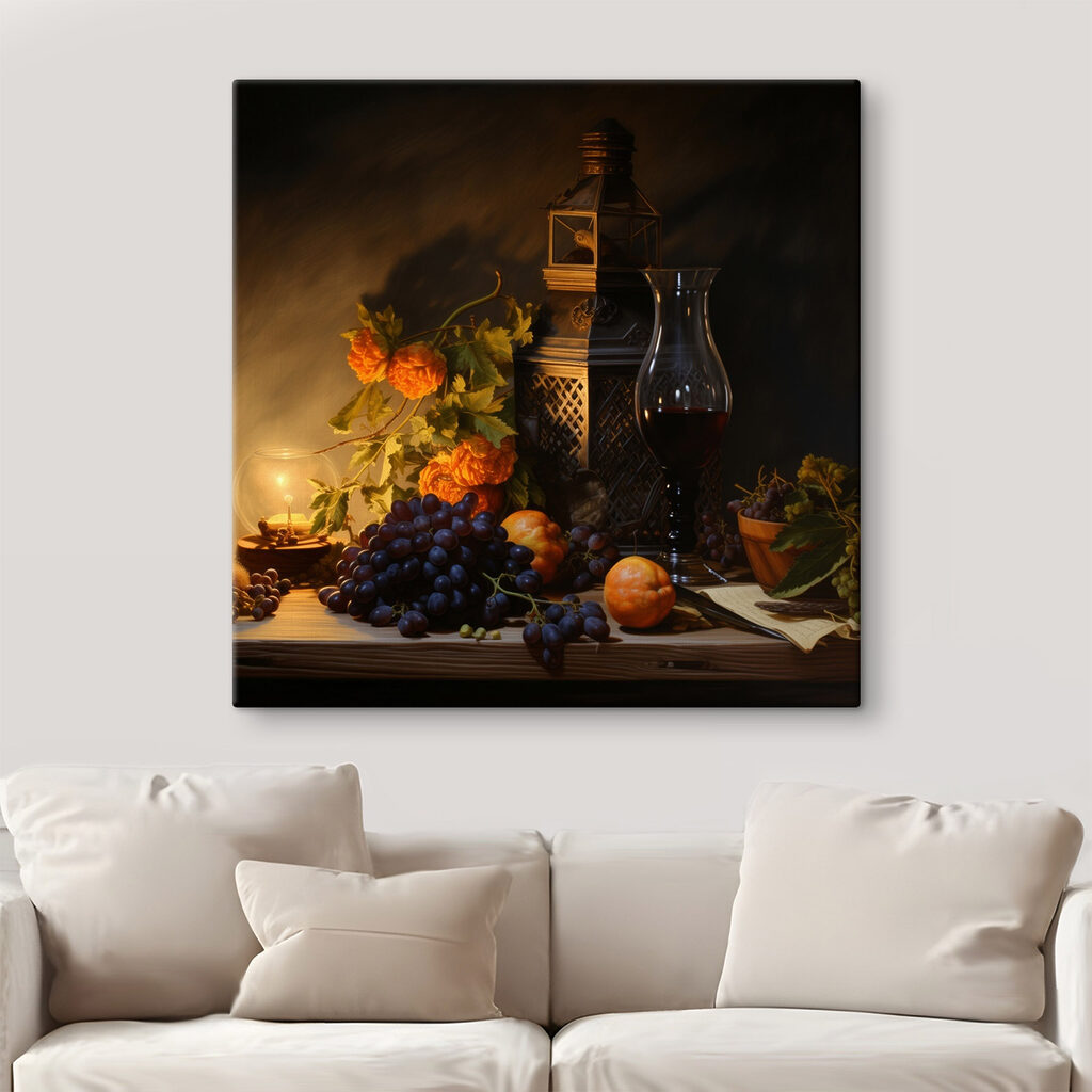 Still life with fruits and a candle