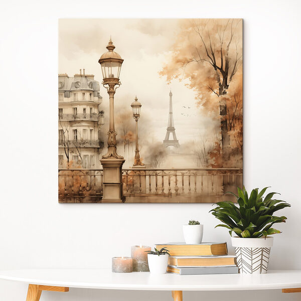 Street lamp and trees with a tower in the background